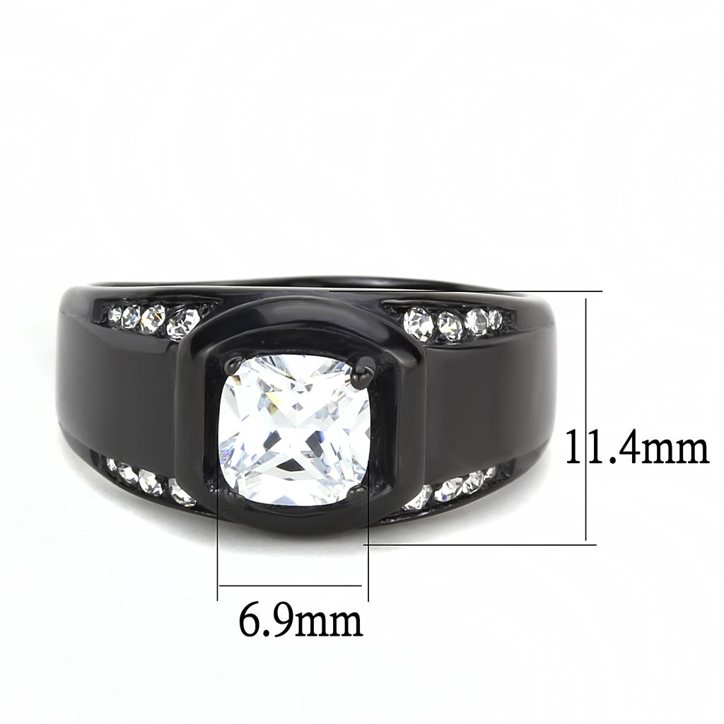 TK3467 - IP Black(Ion Plating) Stainless Steel Ring with AAA Grade CZ  in Clear-1