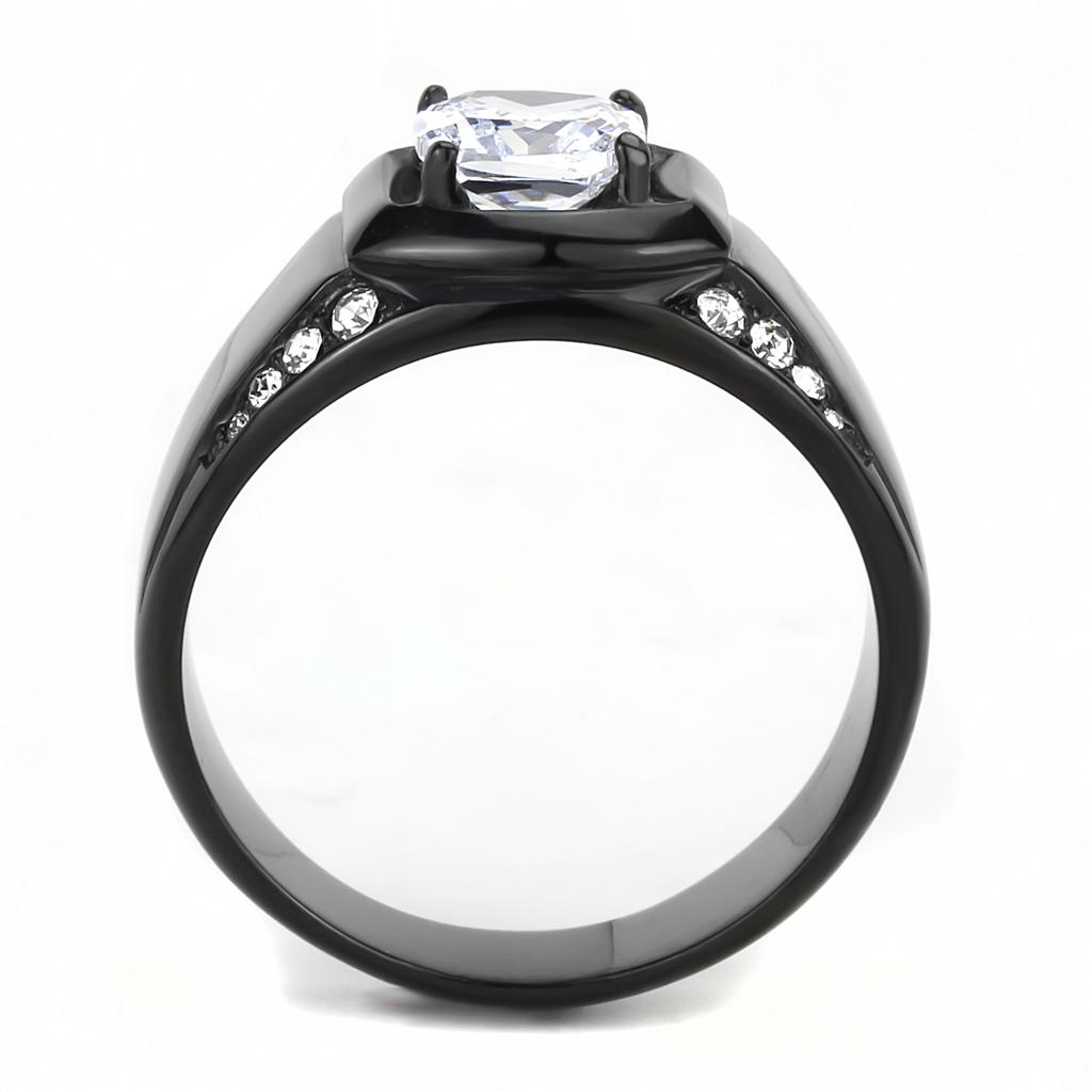 TK3467 - IP Black(Ion Plating) Stainless Steel Ring with AAA Grade CZ  in Clear-2