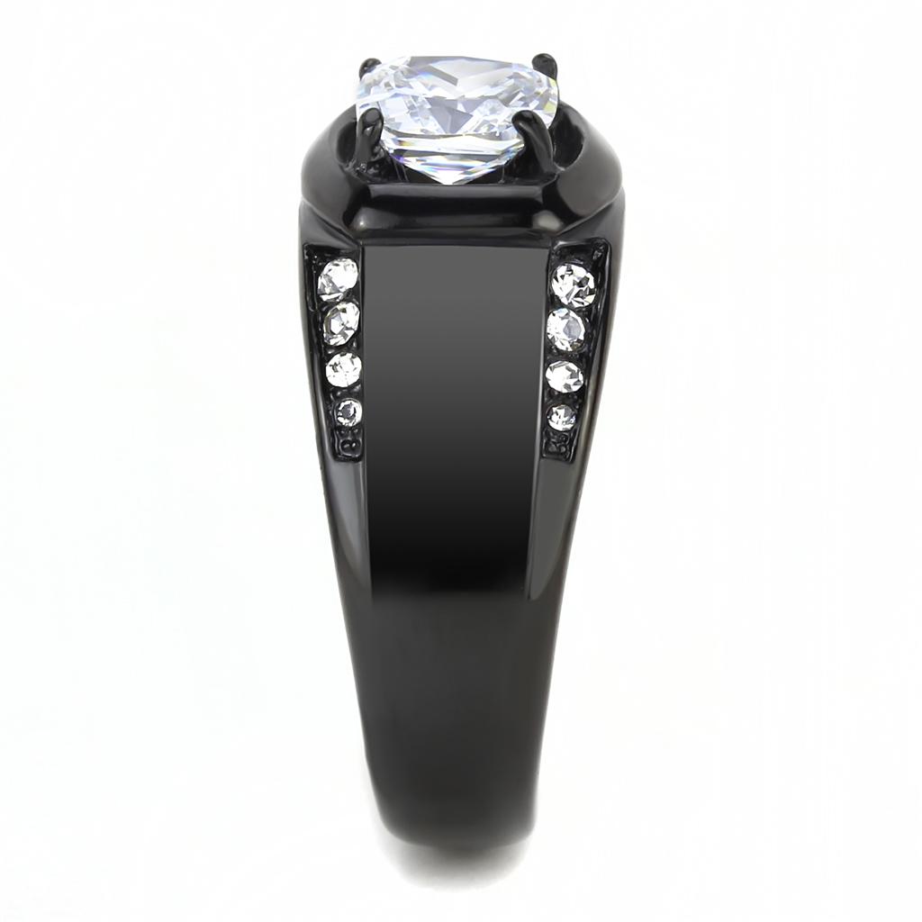 TK3467 - IP Black(Ion Plating) Stainless Steel Ring with AAA Grade CZ  in Clear-3