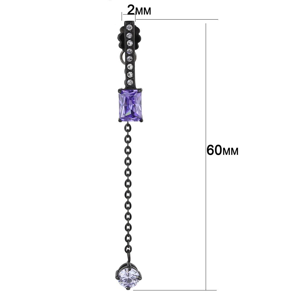 TK3472 - IP Black(Ion Plating) Stainless Steel Earrings with AAA Grade CZ  in Tanzanite-1