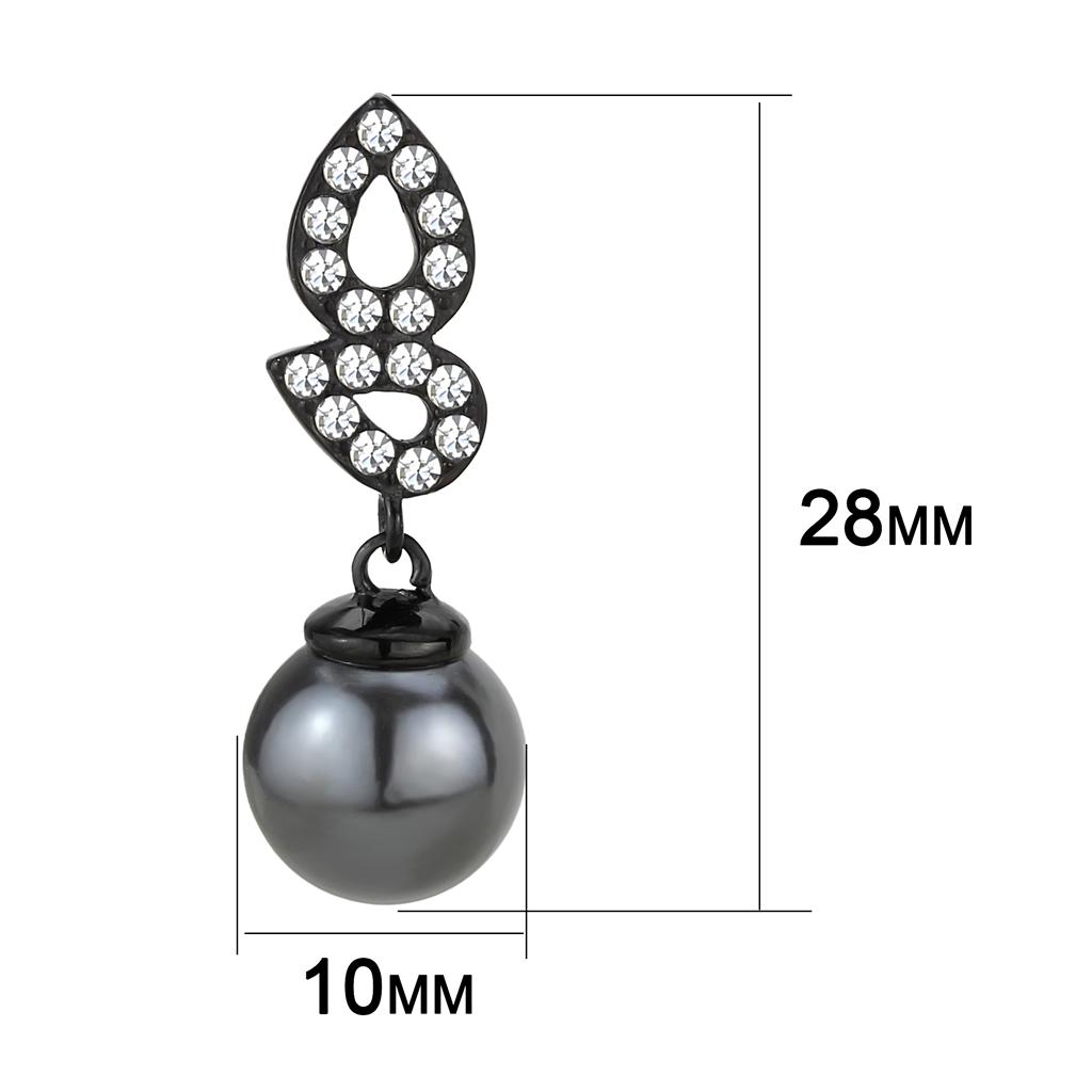 TK3483 - IP Black(Ion Plating) Stainless Steel Earrings with Synthetic Pearl in Gray-1