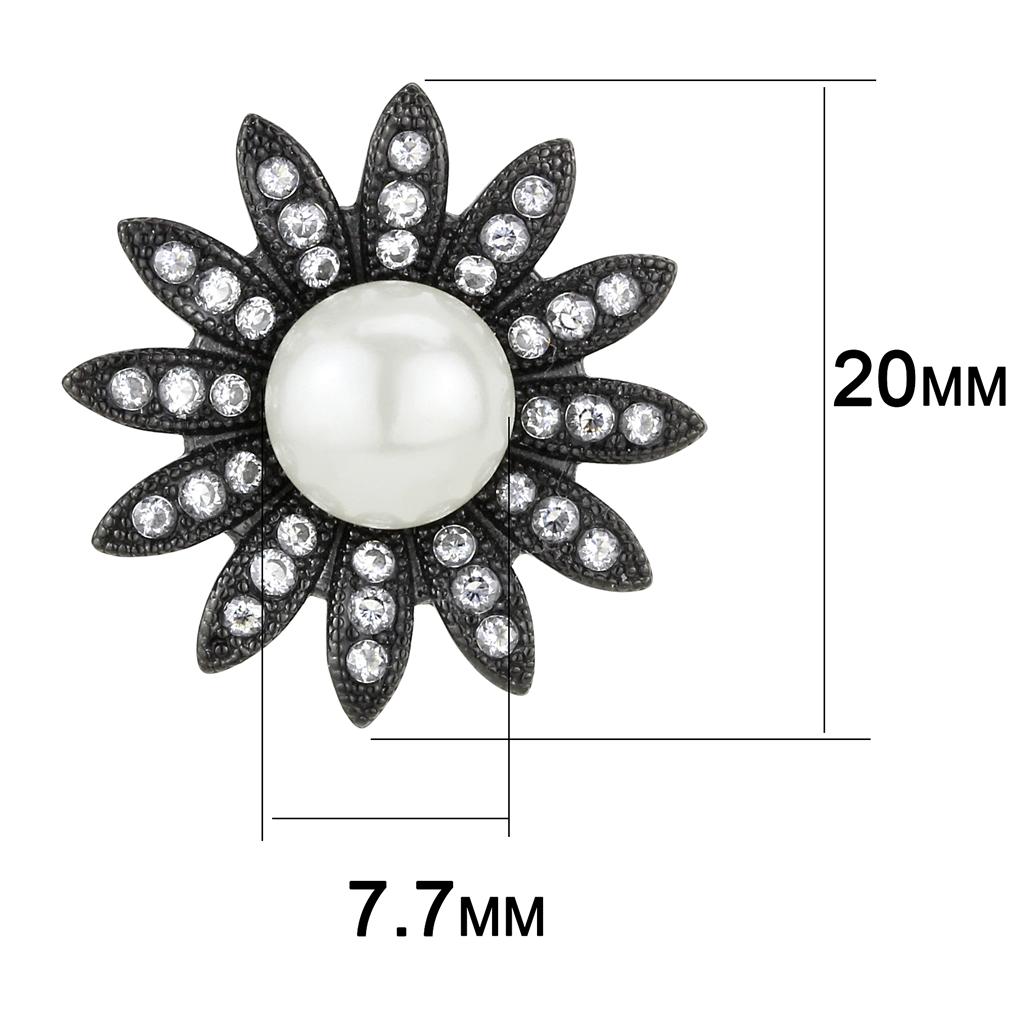 TK3484 - IP Black(Ion Plating) Stainless Steel Earrings with Synthetic Pearl in White-1