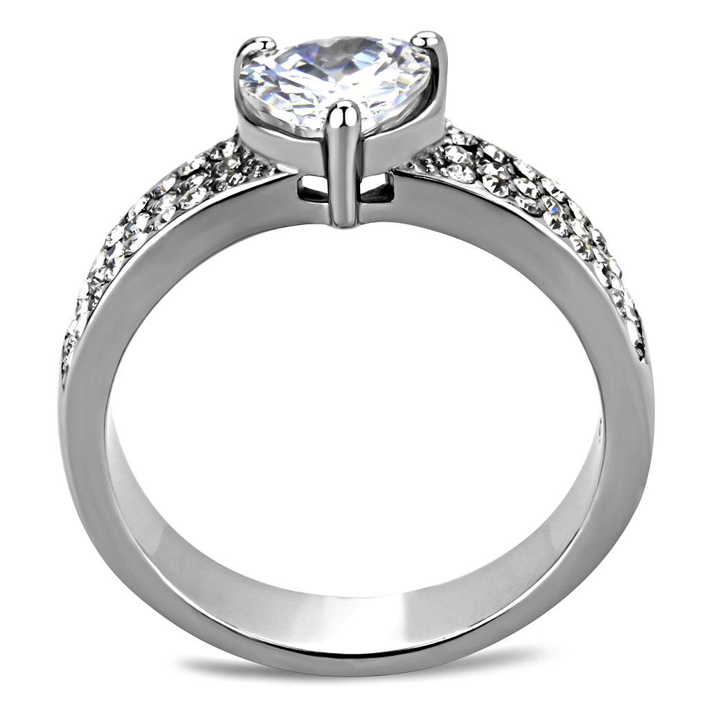 TK3505 - High polished (no plating) Stainless Steel Ring with AAA Grade CZ  in Clear-2