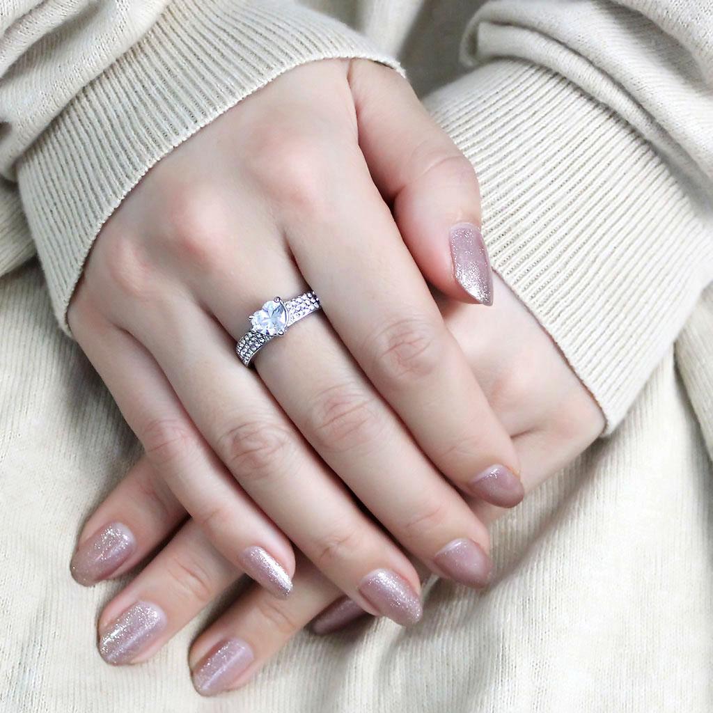 TK3505 - High polished (no plating) Stainless Steel Ring with AAA Grade CZ  in Clear-4