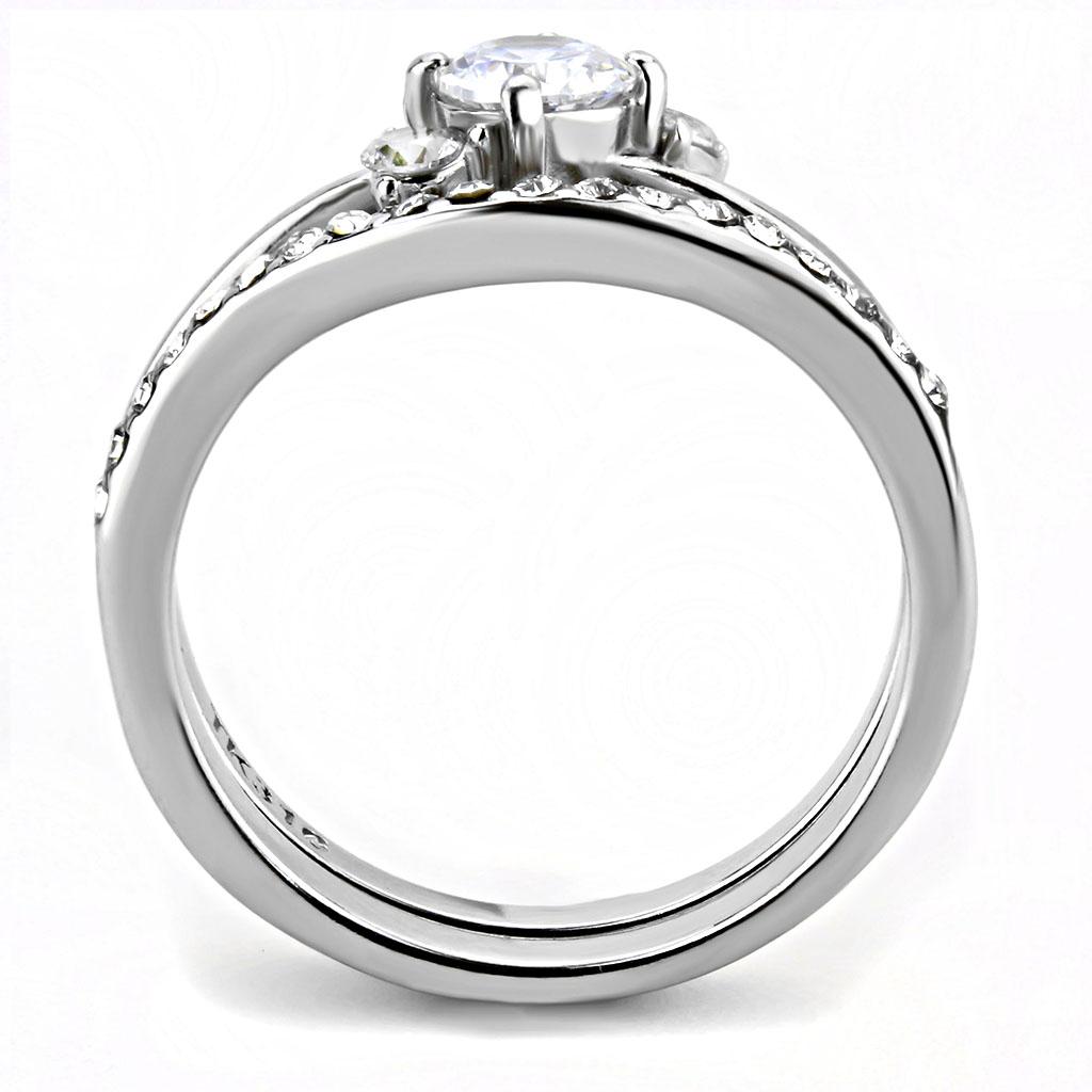 TK3507 - High polished (no plating) Stainless Steel Ring with AAA Grade CZ  in Clear-2