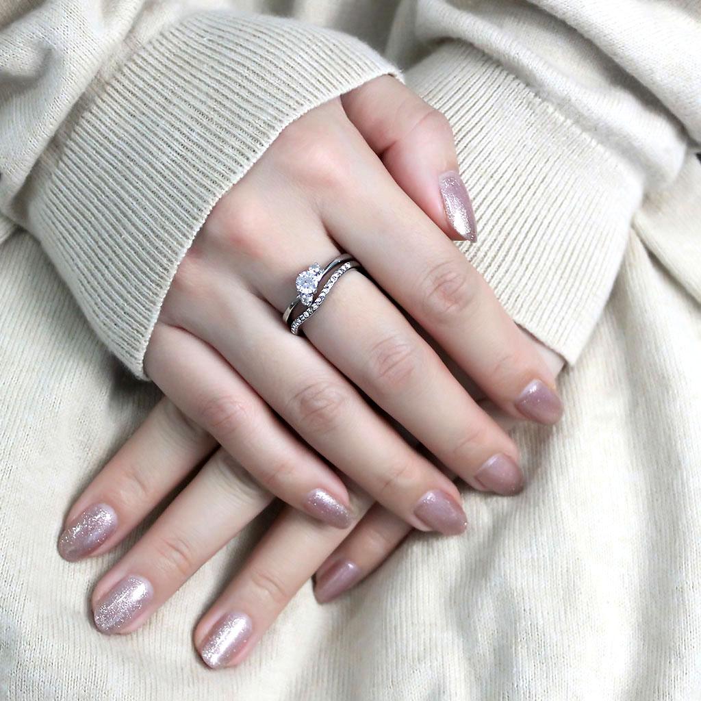TK3507 - High polished (no plating) Stainless Steel Ring with AAA Grade CZ  in Clear-4
