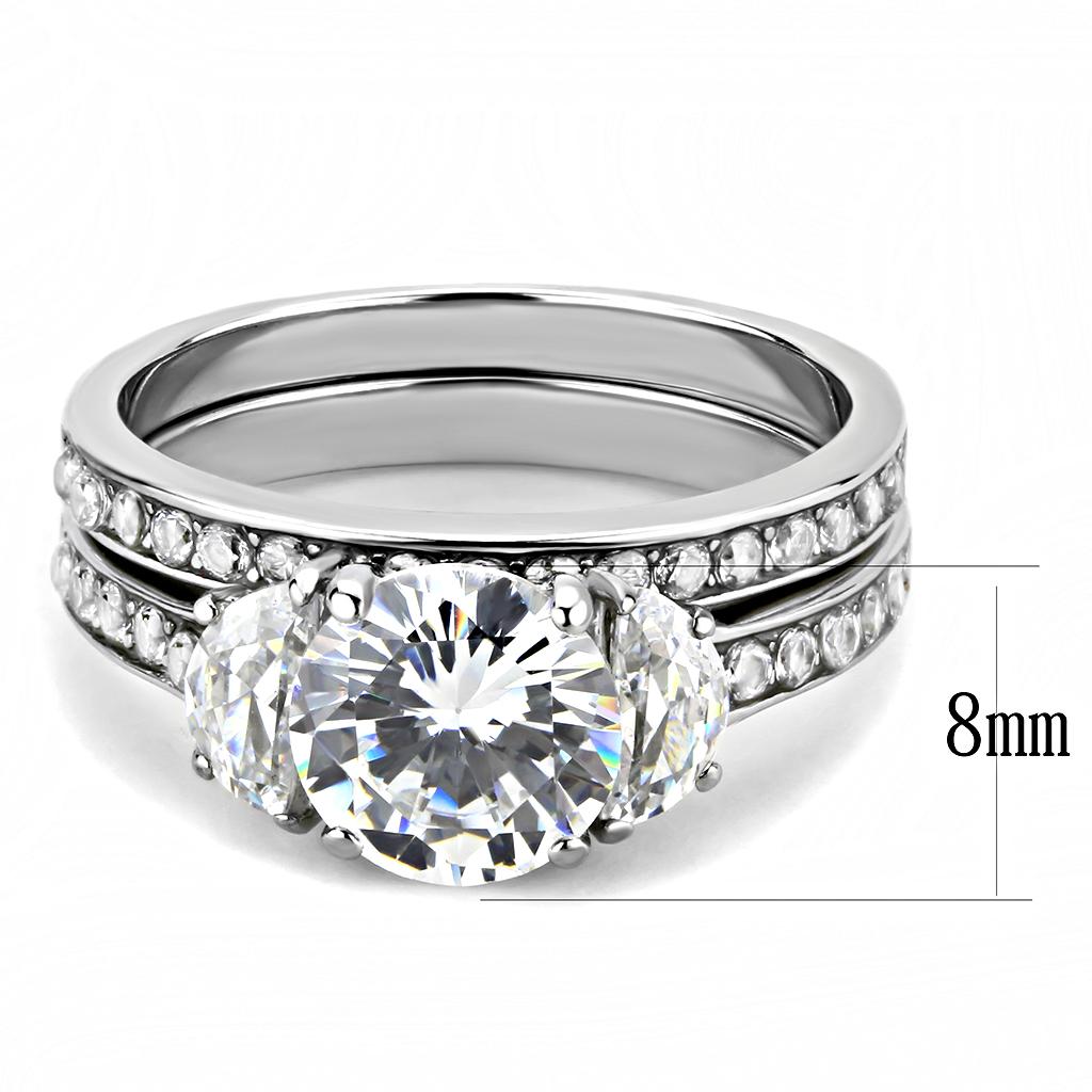 TK3509 - High polished (no plating) Stainless Steel Ring with AAA Grade CZ  in Clear-1