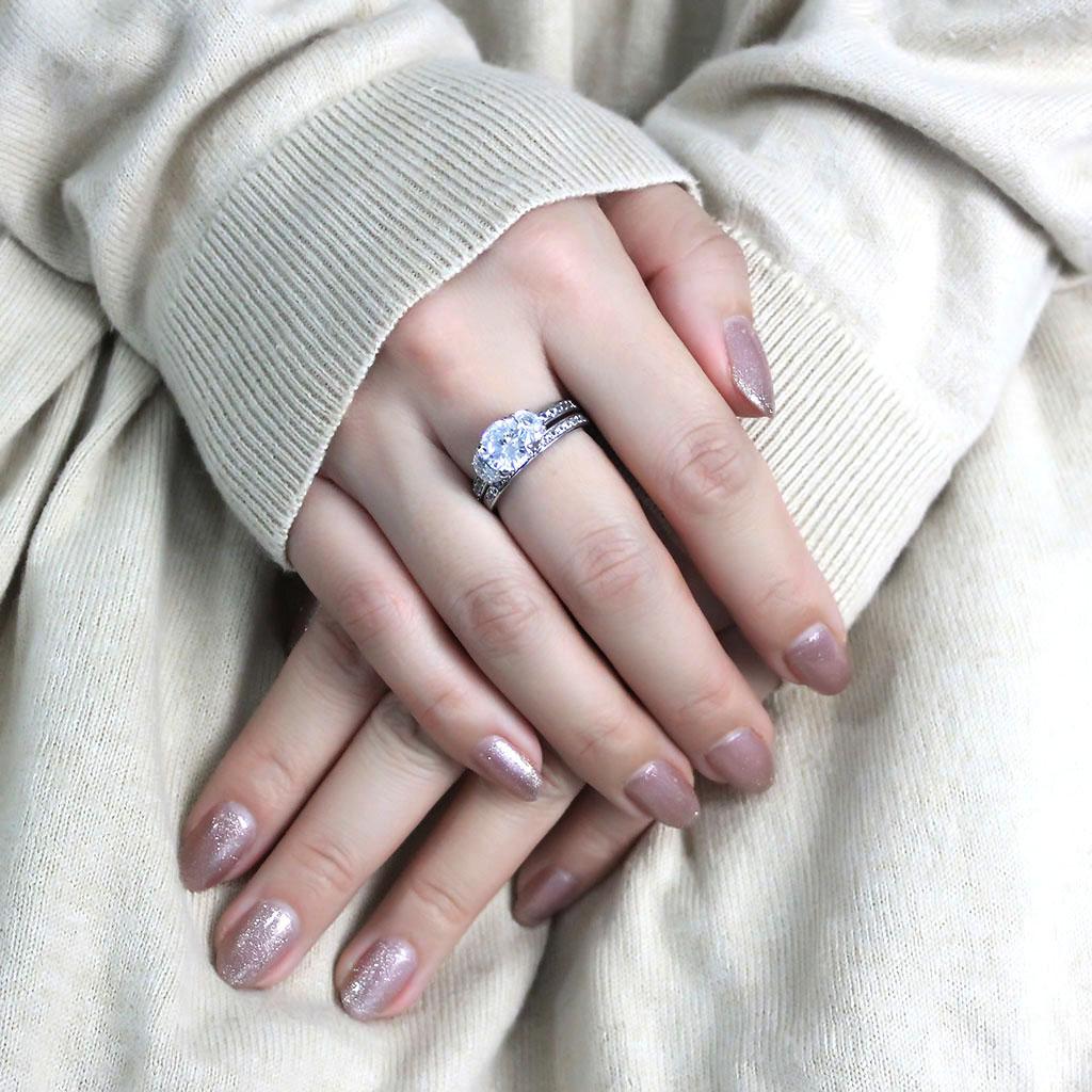TK3509 - High polished (no plating) Stainless Steel Ring with AAA Grade CZ  in Clear-4