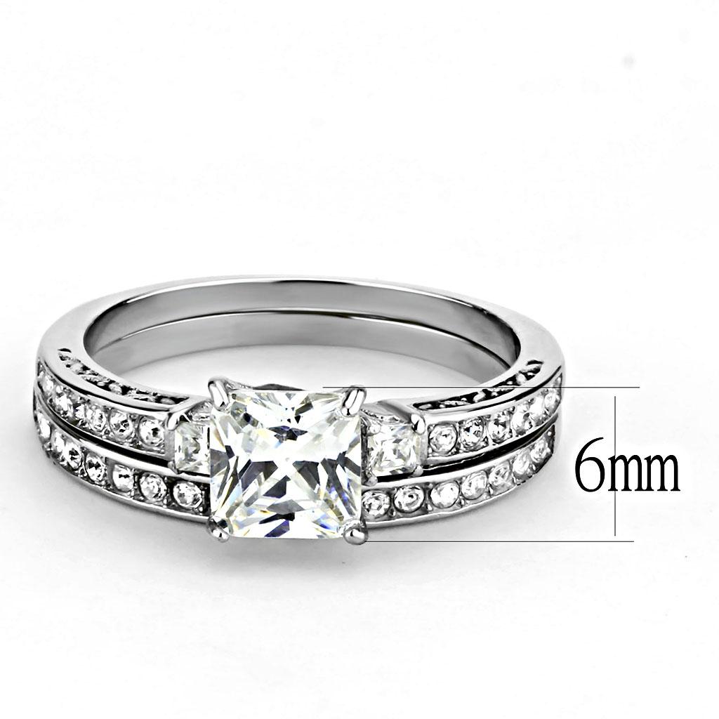 TK3510 - High polished (no plating) Stainless Steel Ring with AAA Grade CZ  in Clear-1