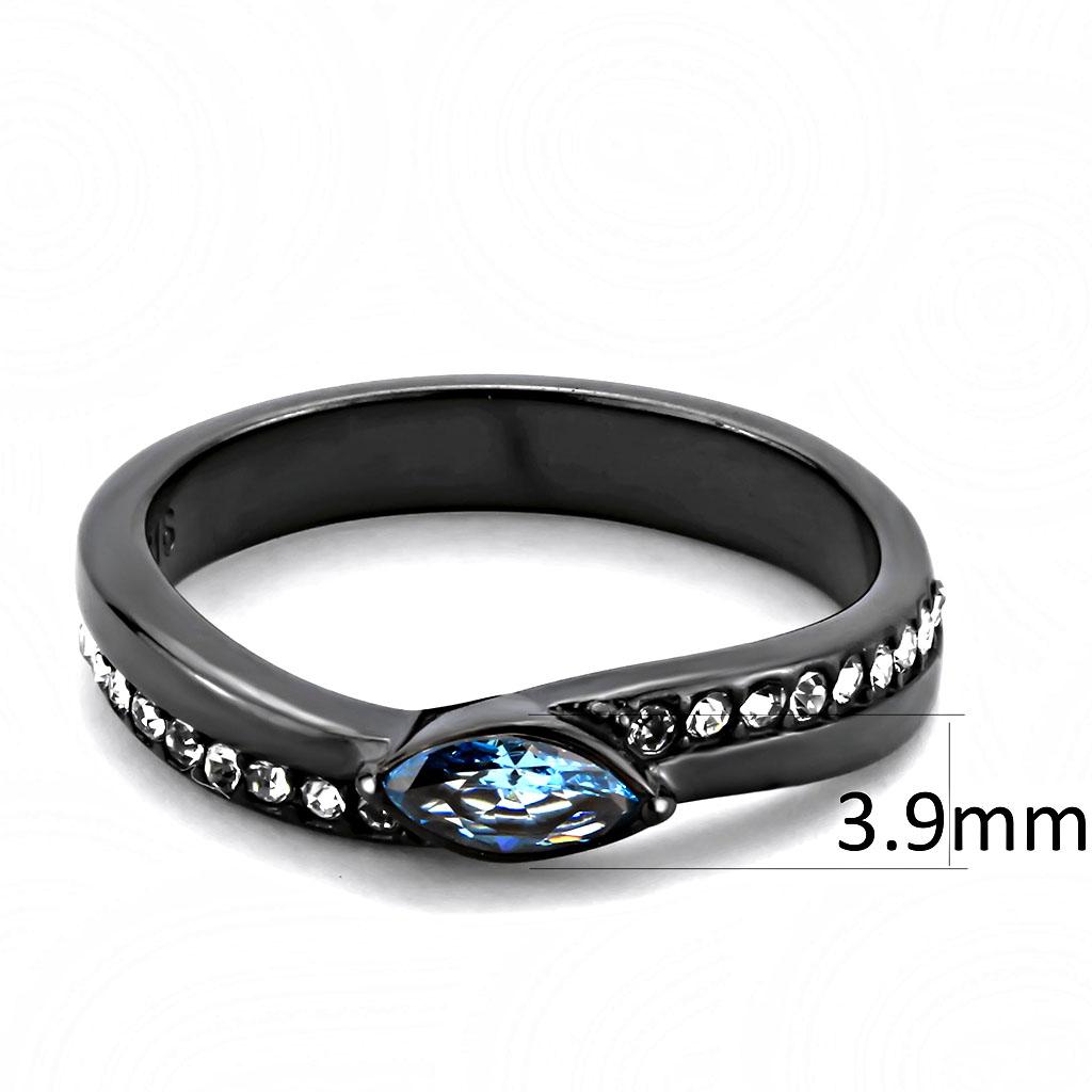 TK3511 - IP Light Black  (IP Gun) Stainless Steel Ring with AAA Grade CZ  in Sea Blue-1