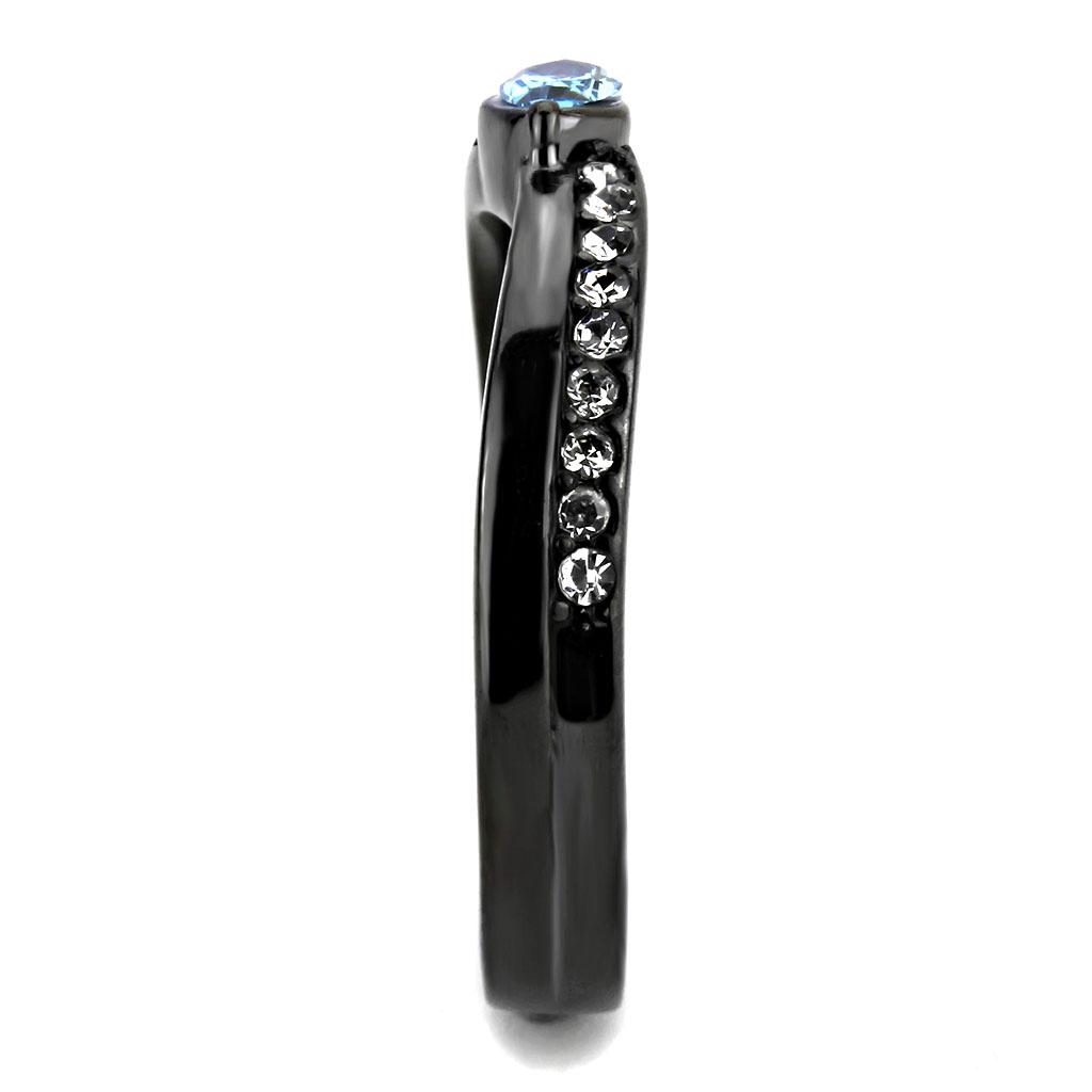 TK3511 - IP Light Black  (IP Gun) Stainless Steel Ring with AAA Grade CZ  in Sea Blue-3