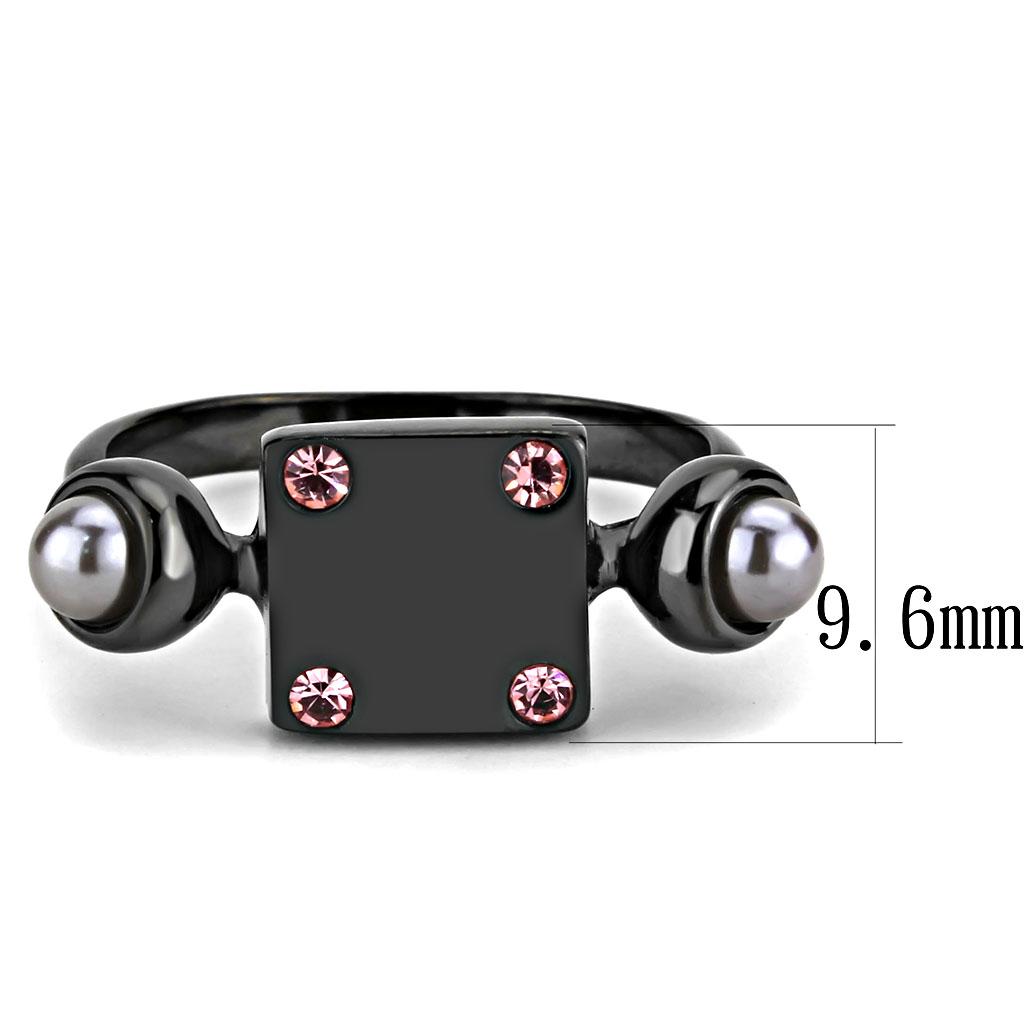 TK3513 - IP Light Black  (IP Gun) Stainless Steel Ring with Synthetic Pearl in Gray-1