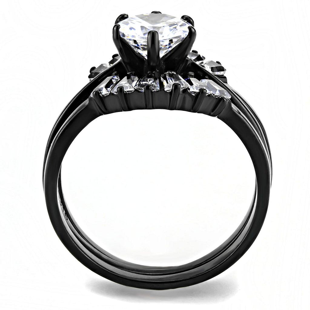 TK3514 - IP Black(Ion Plating) Stainless Steel Ring with AAA Grade CZ  in Clear-2
