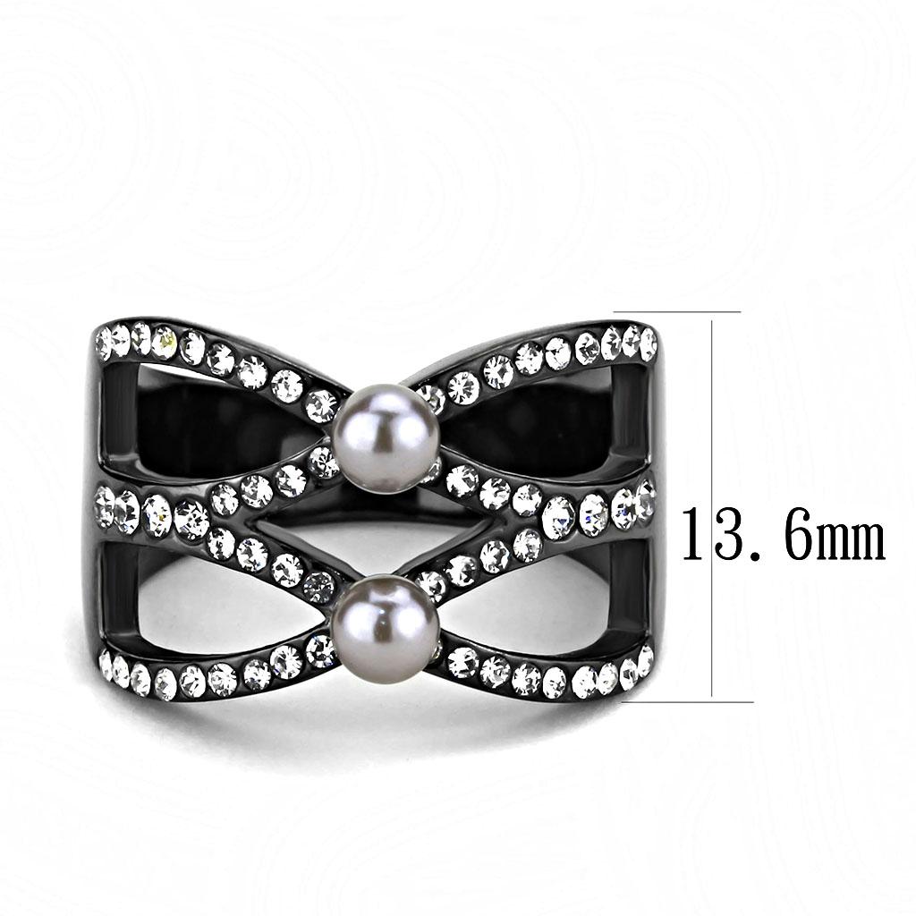 TK3515 - IP Light Black  (IP Gun) Stainless Steel Ring with Synthetic Pearl in Gray-1
