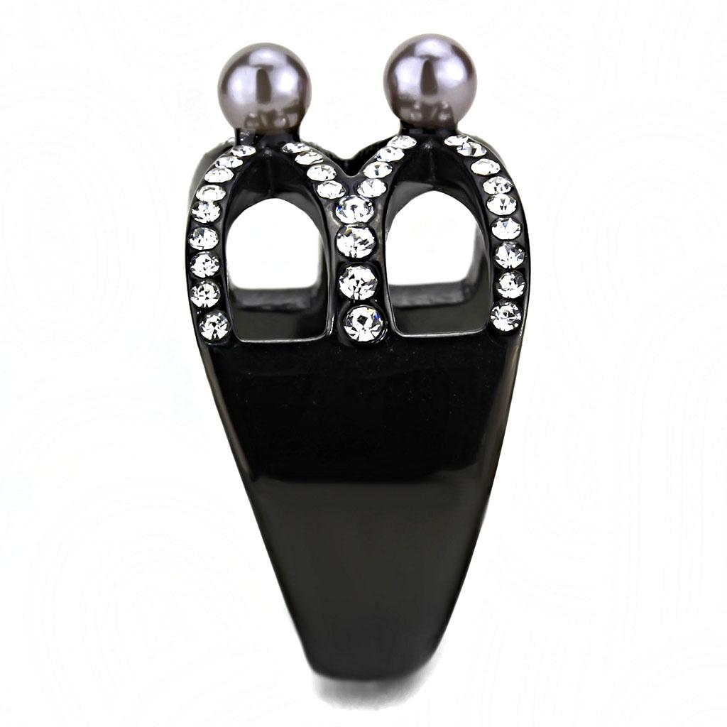 TK3515 - IP Light Black  (IP Gun) Stainless Steel Ring with Synthetic Pearl in Gray-3