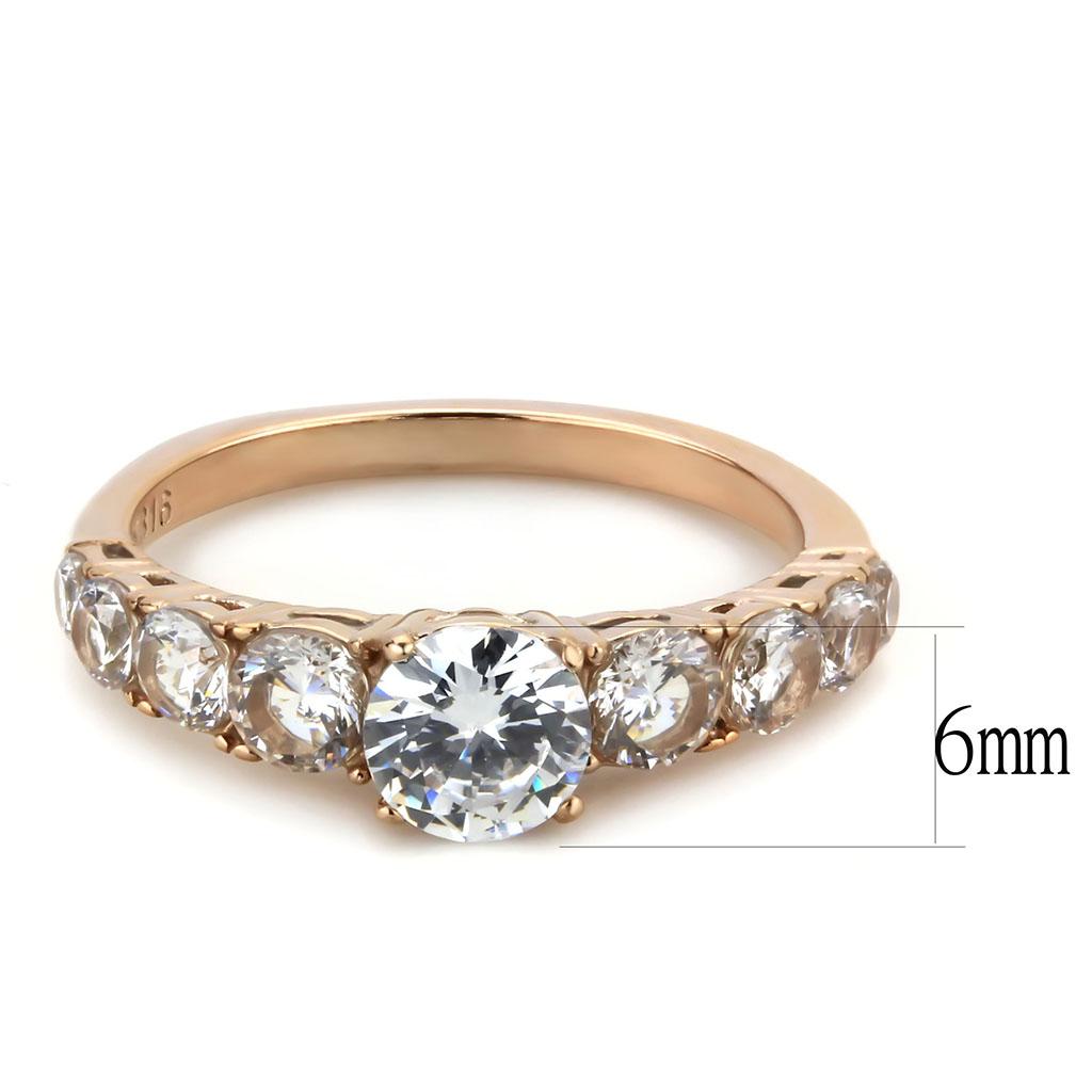 TK3516 - IP Rose Gold(Ion Plating) Stainless Steel Ring with AAA Grade CZ  in Clear-1