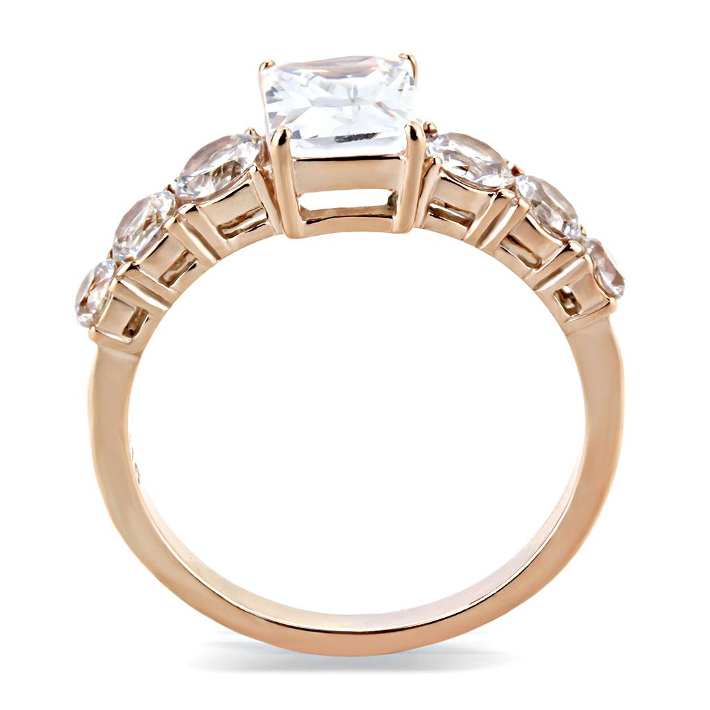 TK3517 - IP Rose Gold(Ion Plating) Stainless Steel Ring with AAA Grade CZ  in Clear-2