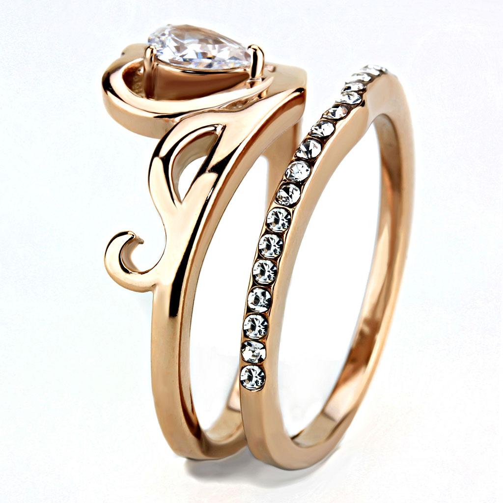 TK3518 - IP Rose Gold(Ion Plating) Stainless Steel Ring with AAA Grade CZ  in Clear-3