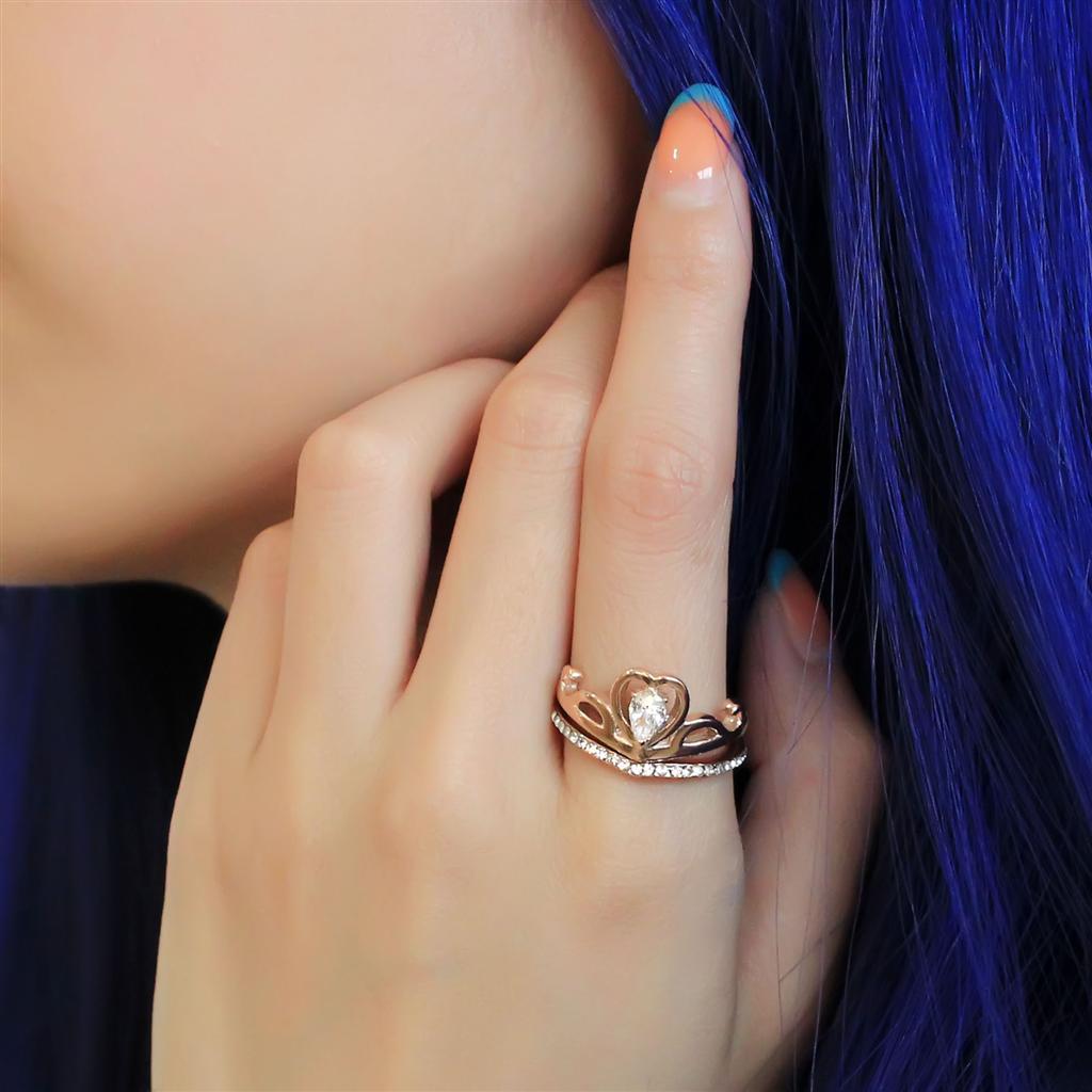 TK3518 - IP Rose Gold(Ion Plating) Stainless Steel Ring with AAA Grade CZ  in Clear-4