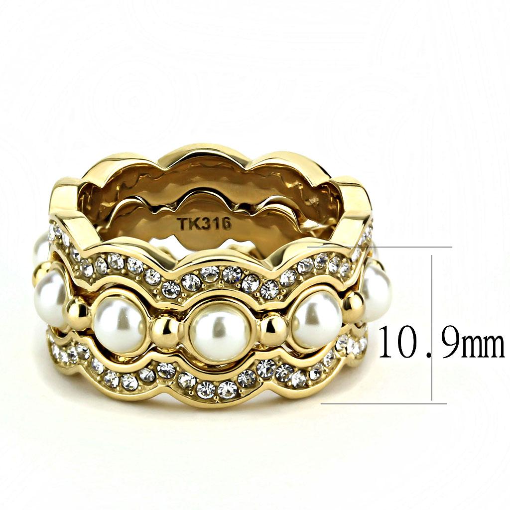 TK3520 - IP Gold(Ion Plating) Stainless Steel Ring with Synthetic Pearl in White-1