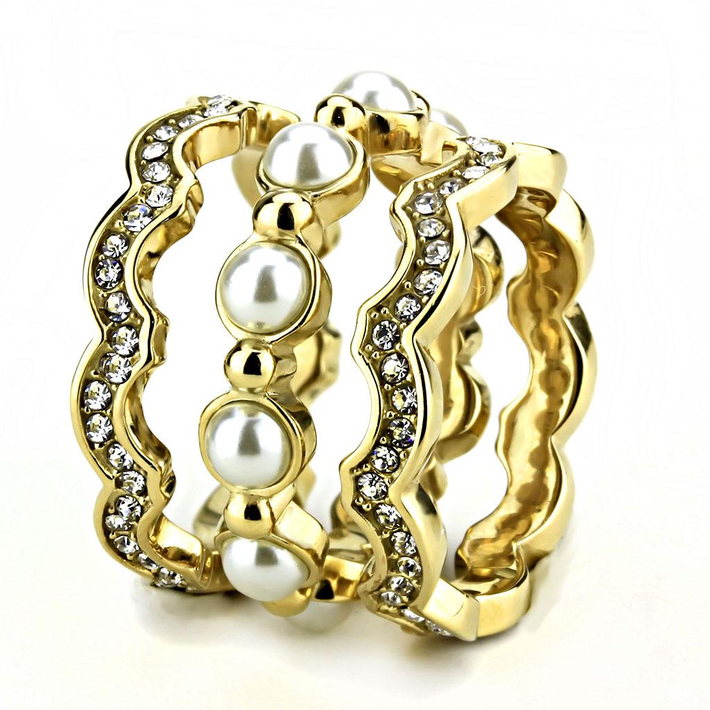 TK3520 - IP Gold(Ion Plating) Stainless Steel Ring with Synthetic Pearl in White-3