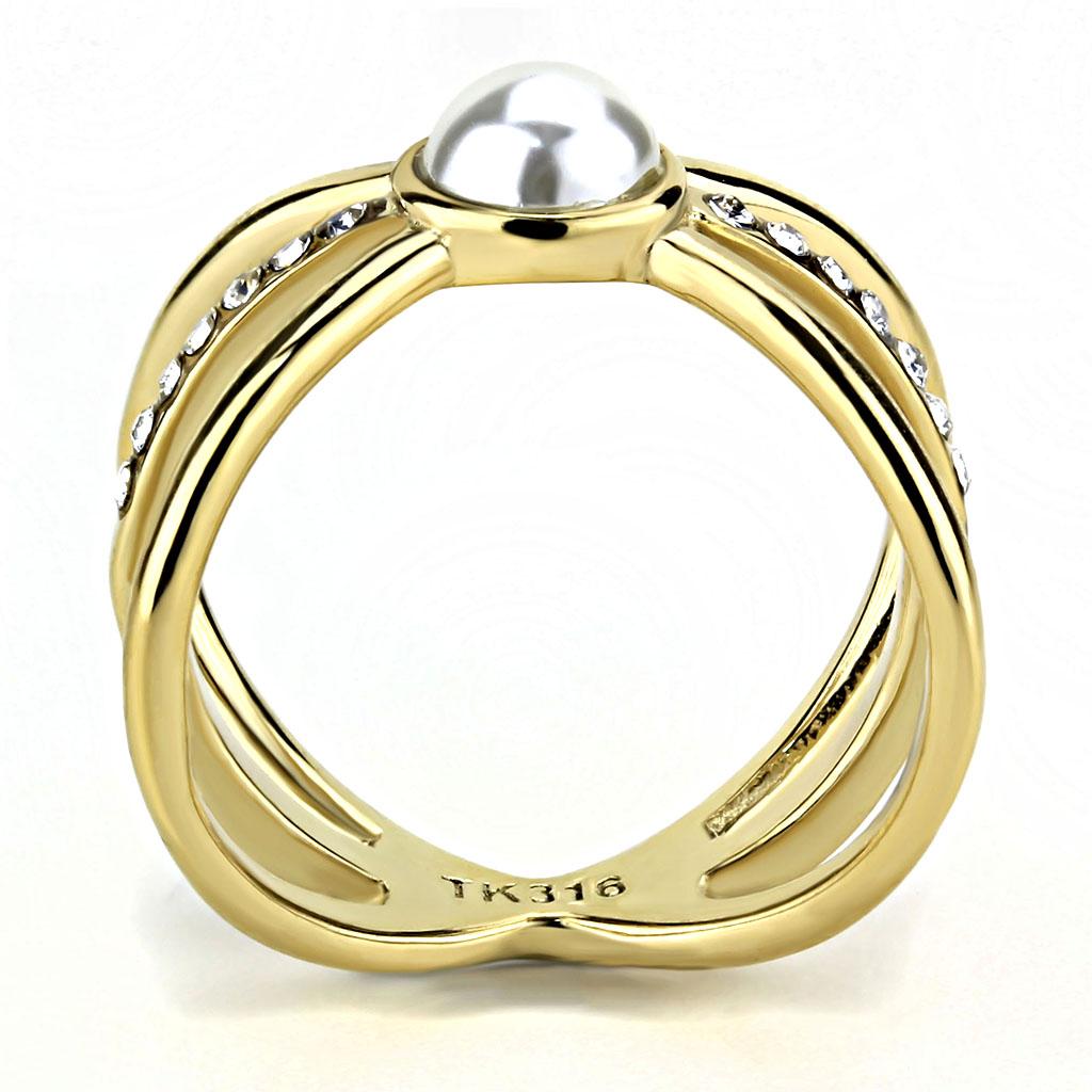 TK3522 - IP Gold(Ion Plating) Stainless Steel Ring with Synthetic Pearl in White-2