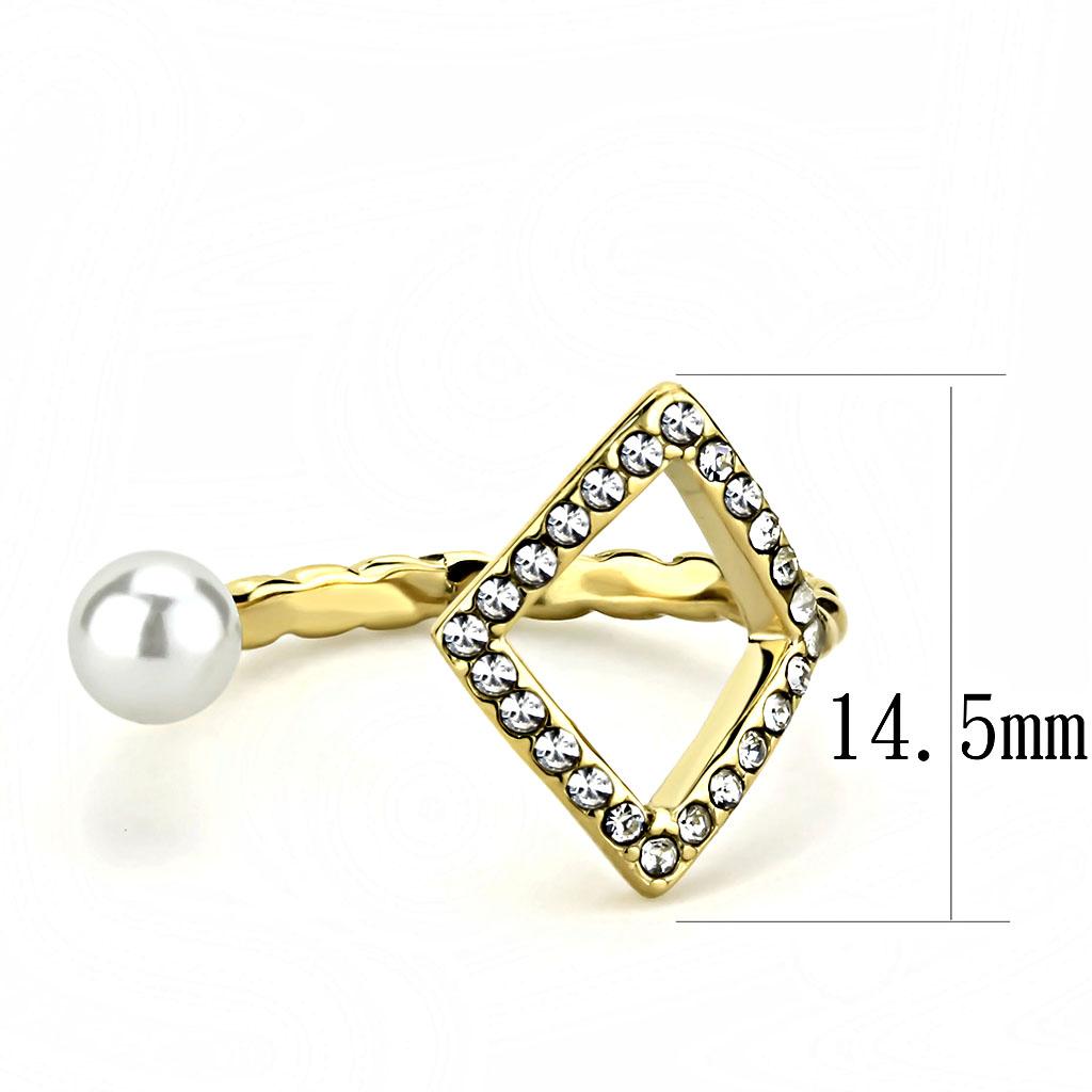 TK3523 - IP Gold(Ion Plating) Stainless Steel Ring with Synthetic Pearl in White-1