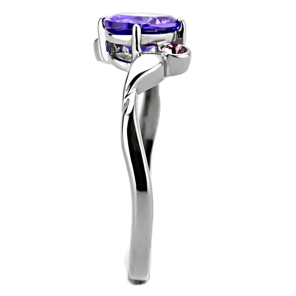 TK3525 - High polished (no plating) Stainless Steel Ring with AAA Grade CZ  in Tanzanite-3