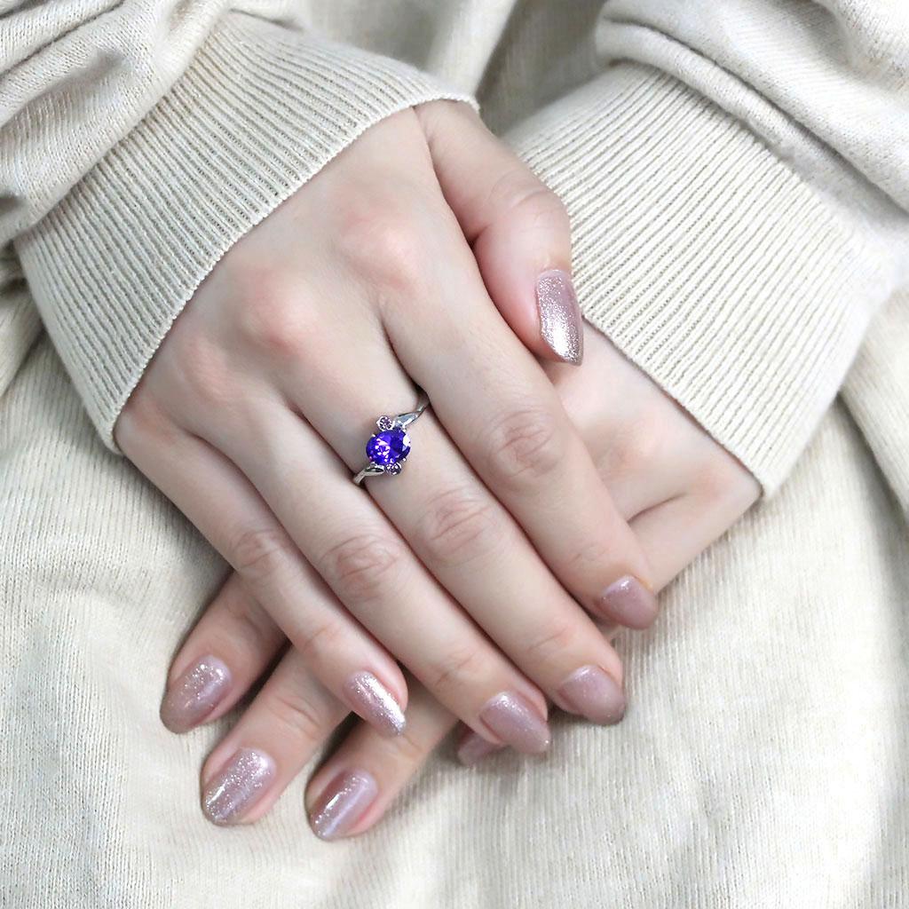 TK3525 - High polished (no plating) Stainless Steel Ring with AAA Grade CZ  in Tanzanite-4