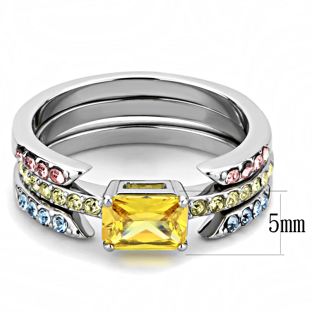 TK3526 - High polished (no plating) Stainless Steel Ring with AAA Grade CZ  in Topaz-1