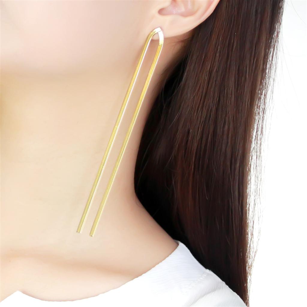 TK3531 - IP Gold(Ion Plating) Stainless Steel Earrings with No Stone-2