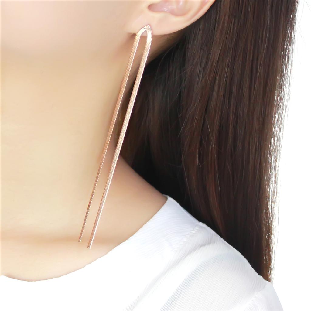 TK3532 - IP Rose Gold(Ion Plating) Stainless Steel Earrings with No Stone-2