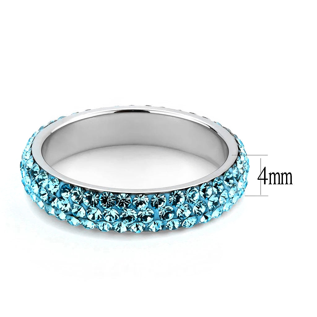 TK3535 - High polished (no plating) Stainless Steel Ring with Top Grade Crystal  in Sea Blue-1