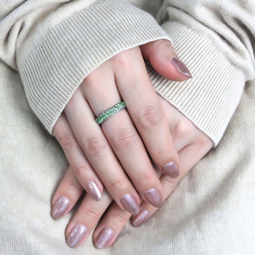 TK3537 - High polished (no plating) Stainless Steel Ring with Top Grade Crystal  in Peridot-4