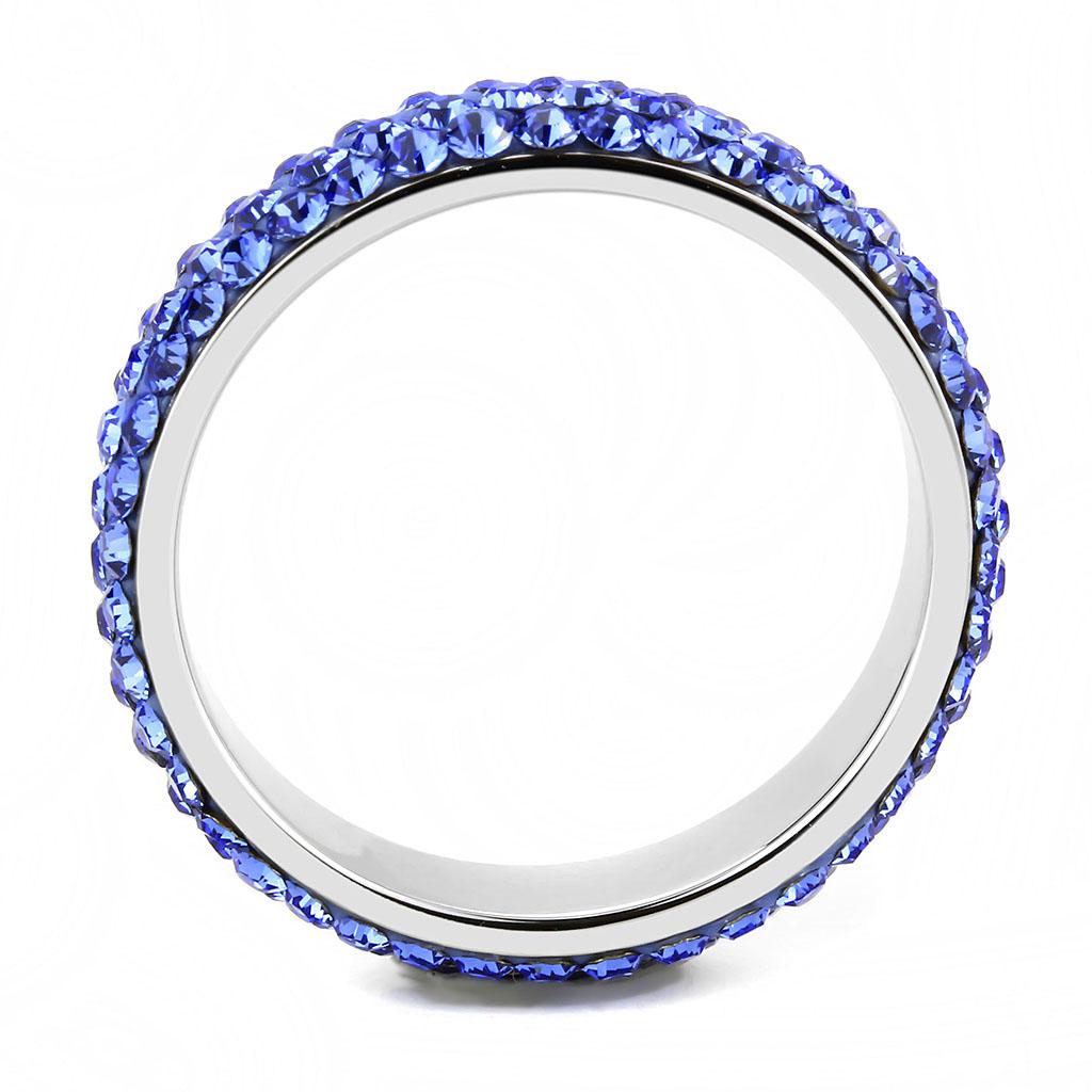 TK3539 - High polished (no plating) Stainless Steel Ring with Top Grade Crystal  in Sapphire-2