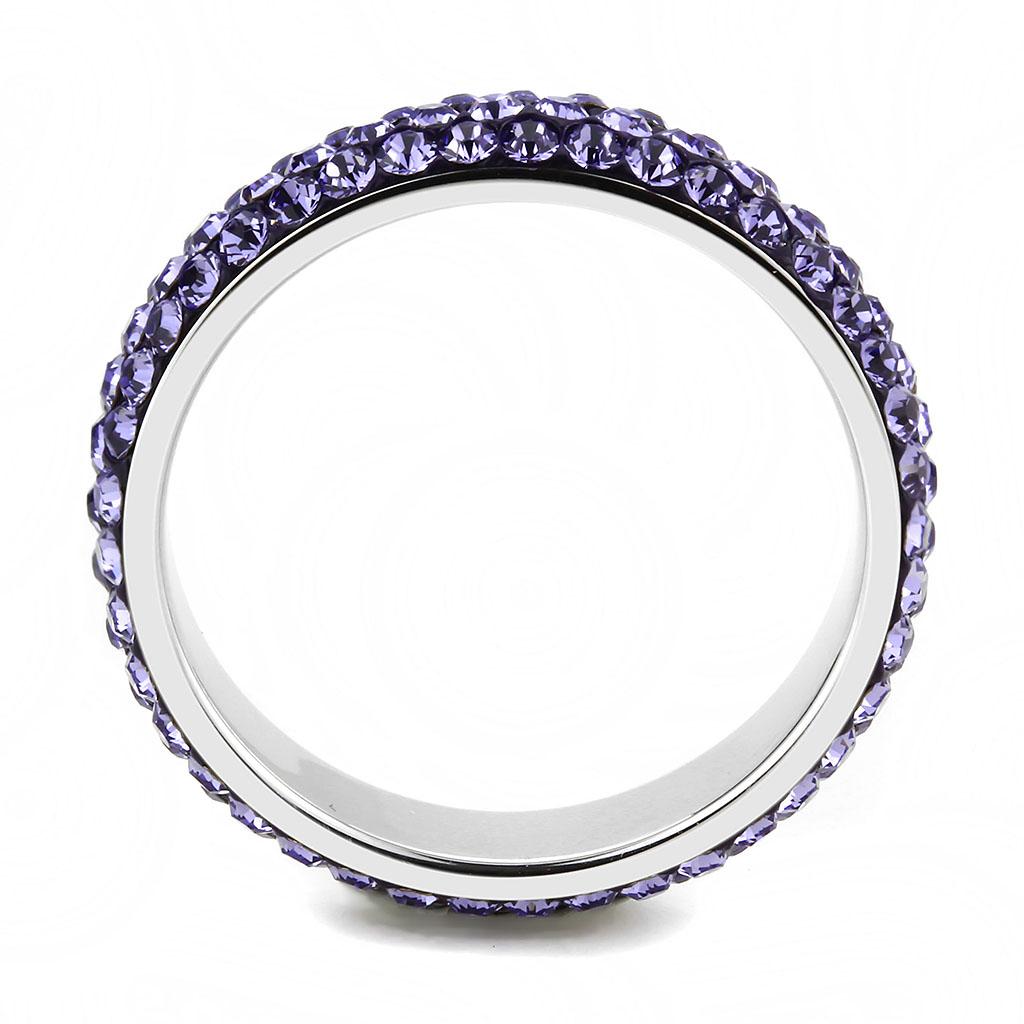 TK3540 - High polished (no plating) Stainless Steel Ring with Top Grade Crystal  in Tanzanite-2