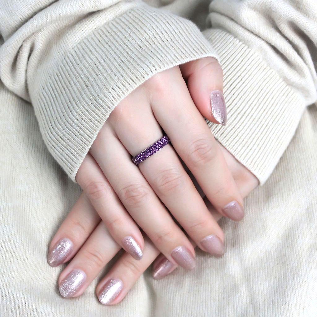 TK3541 - High polished (no plating) Stainless Steel Ring with Top Grade Crystal  in Amethyst-4