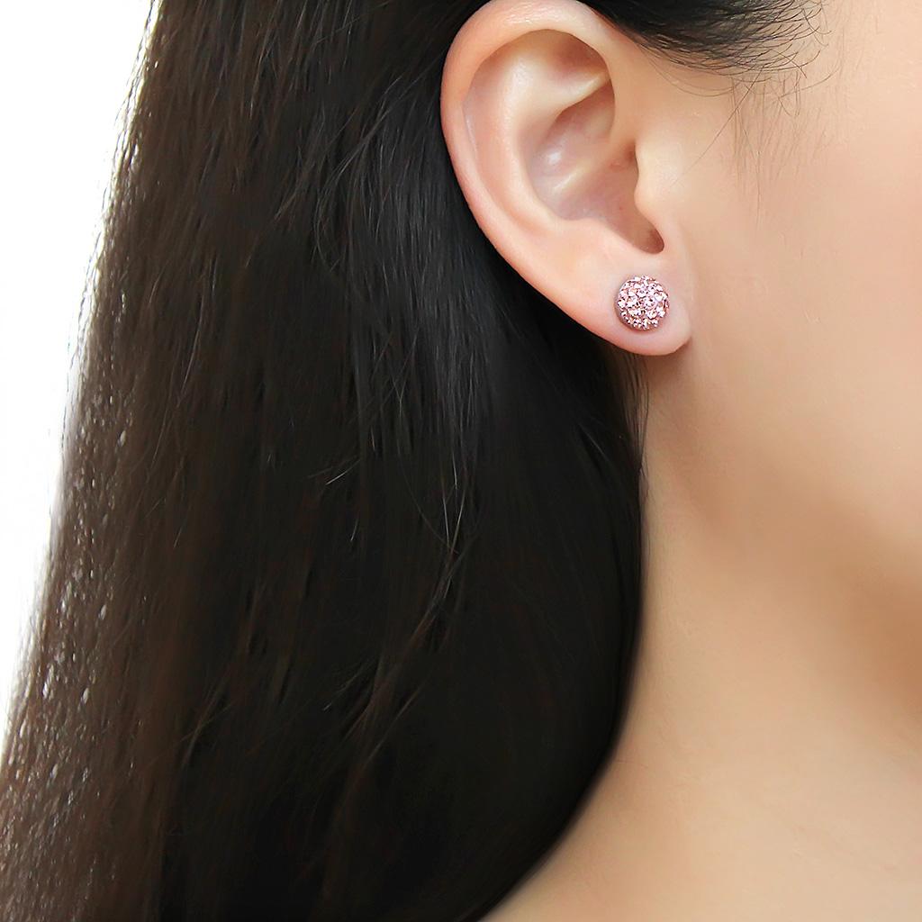 TK3554 - High polished (no plating) Stainless Steel Earrings with Top Grade Crystal  in Light Rose-2