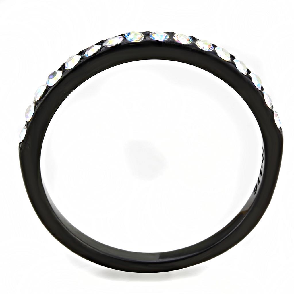 TK3556 - IP Black(Ion Plating) Stainless Steel Ring with Top Grade Crystal  in Aurora Borealis (Rainbow Effect)-2