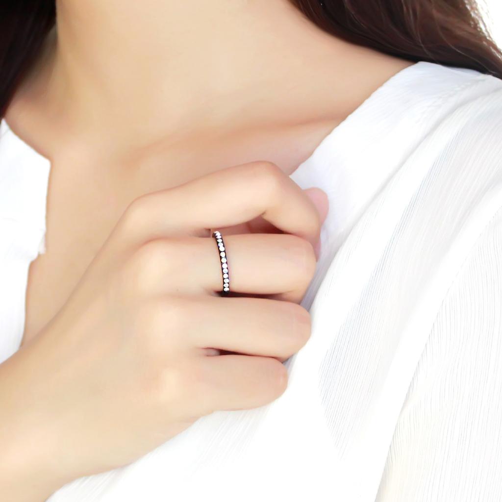 TK3556 - IP Black(Ion Plating) Stainless Steel Ring with Top Grade Crystal  in Aurora Borealis (Rainbow Effect)-4