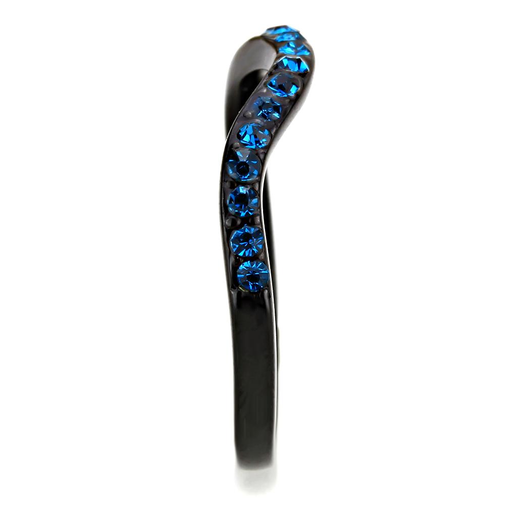 TK3557 - IP Black(Ion Plating) Stainless Steel Ring with Top Grade Crystal  in Blue Zircon-3