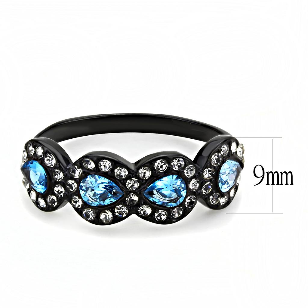 TK3559 - IP Black(Ion Plating) Stainless Steel Ring with AAA Grade CZ  in Sea Blue-1