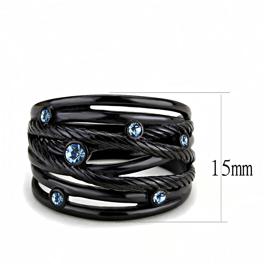 TK3564 - IP Black(Ion Plating) Stainless Steel Ring with Top Grade Crystal  in Sea Blue-1
