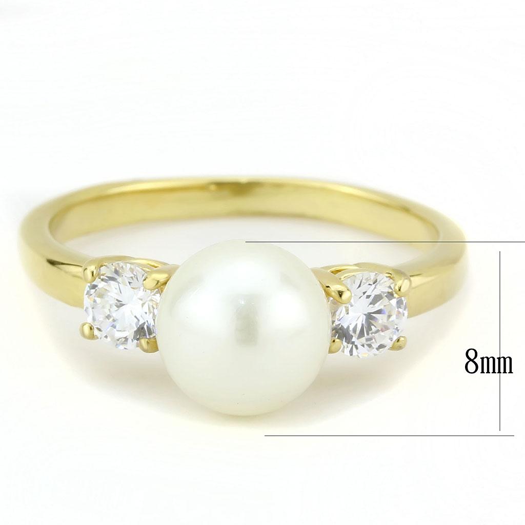 TK3567 - IP Gold(Ion Plating) Stainless Steel Ring with Synthetic Pearl in White-1