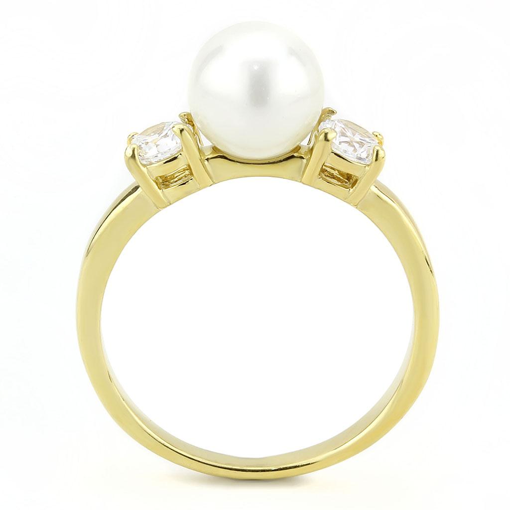 TK3567 - IP Gold(Ion Plating) Stainless Steel Ring with Synthetic Pearl in White-2