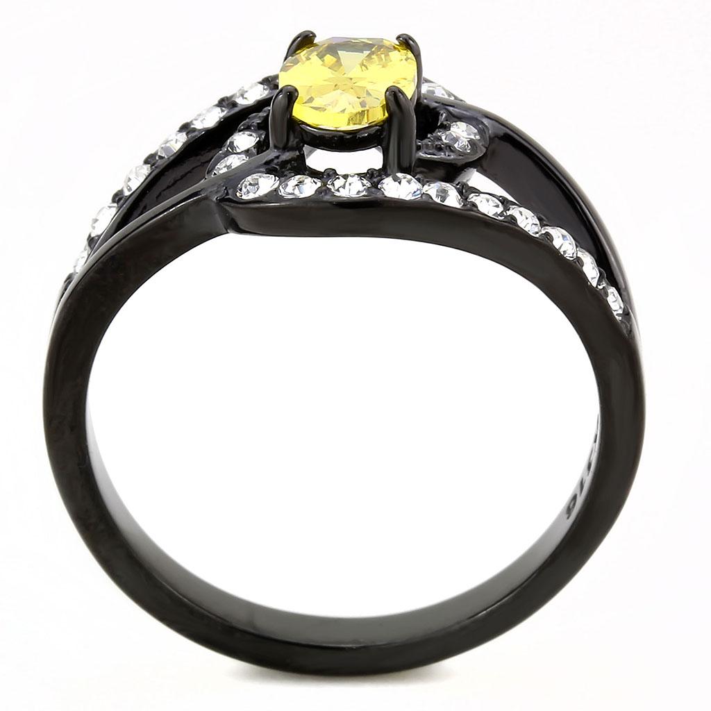 TK3571 - IP Black(Ion Plating) Stainless Steel Ring with AAA Grade CZ  in Topaz-2