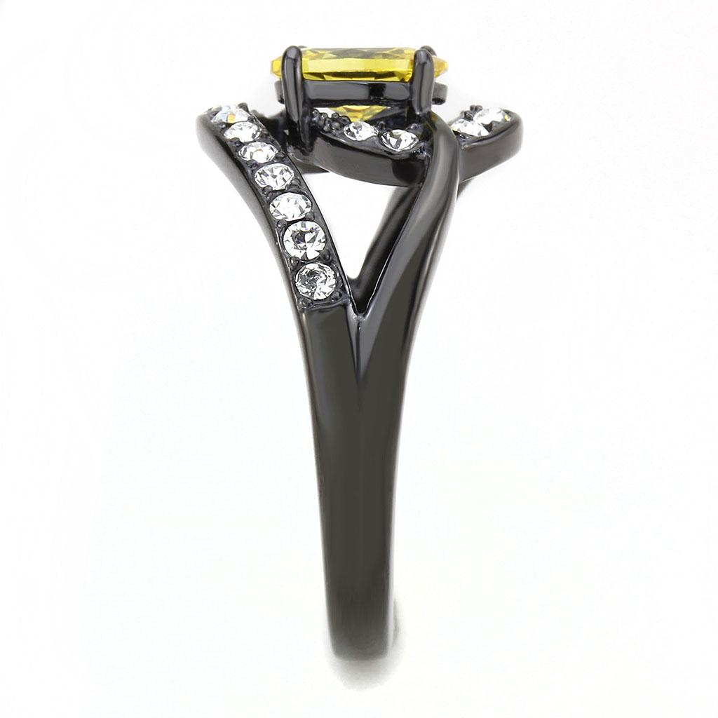 TK3571 - IP Black(Ion Plating) Stainless Steel Ring with AAA Grade CZ  in Topaz-3