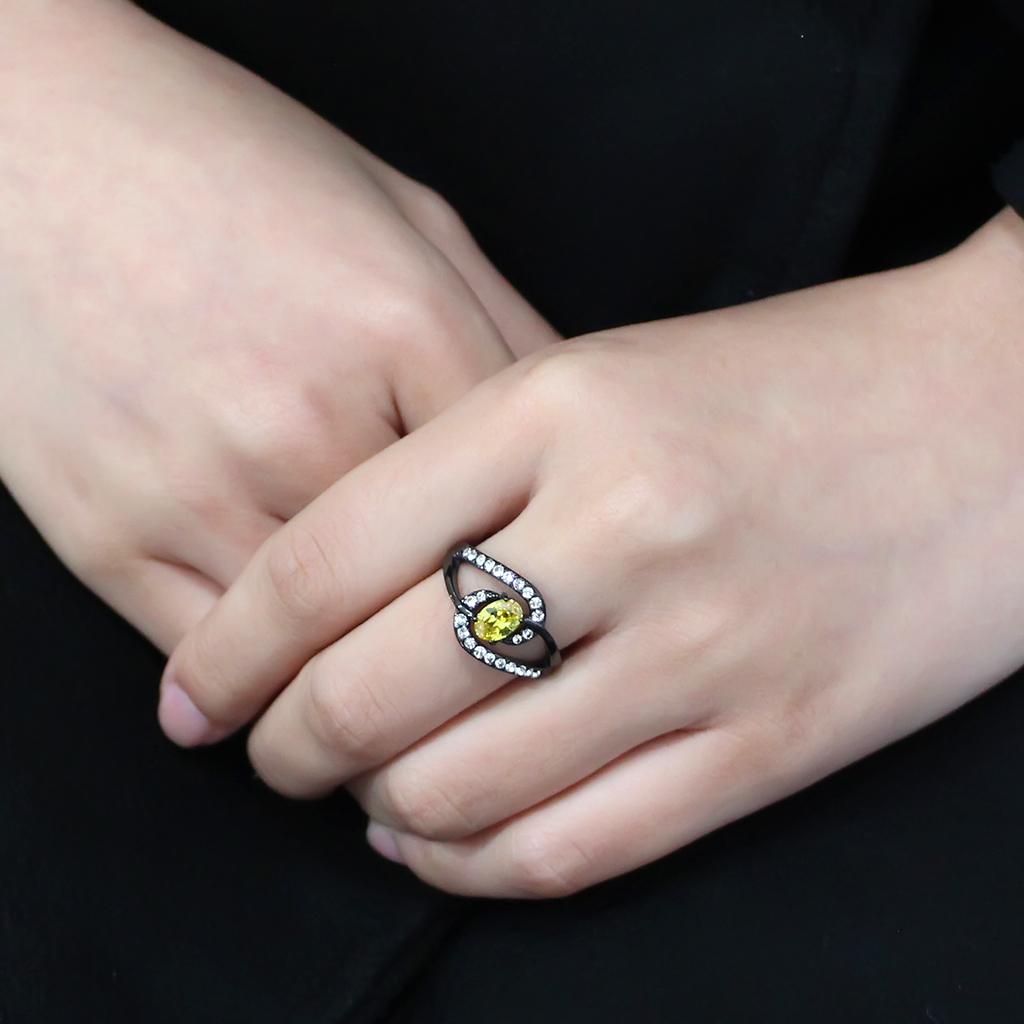 TK3571 - IP Black(Ion Plating) Stainless Steel Ring with AAA Grade CZ  in Topaz-4