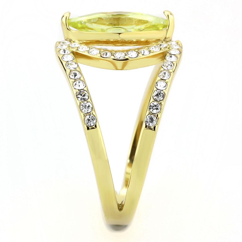TK3578 - IP Gold(Ion Plating) Stainless Steel Ring with AAA Grade CZ  in Apple Green color-3