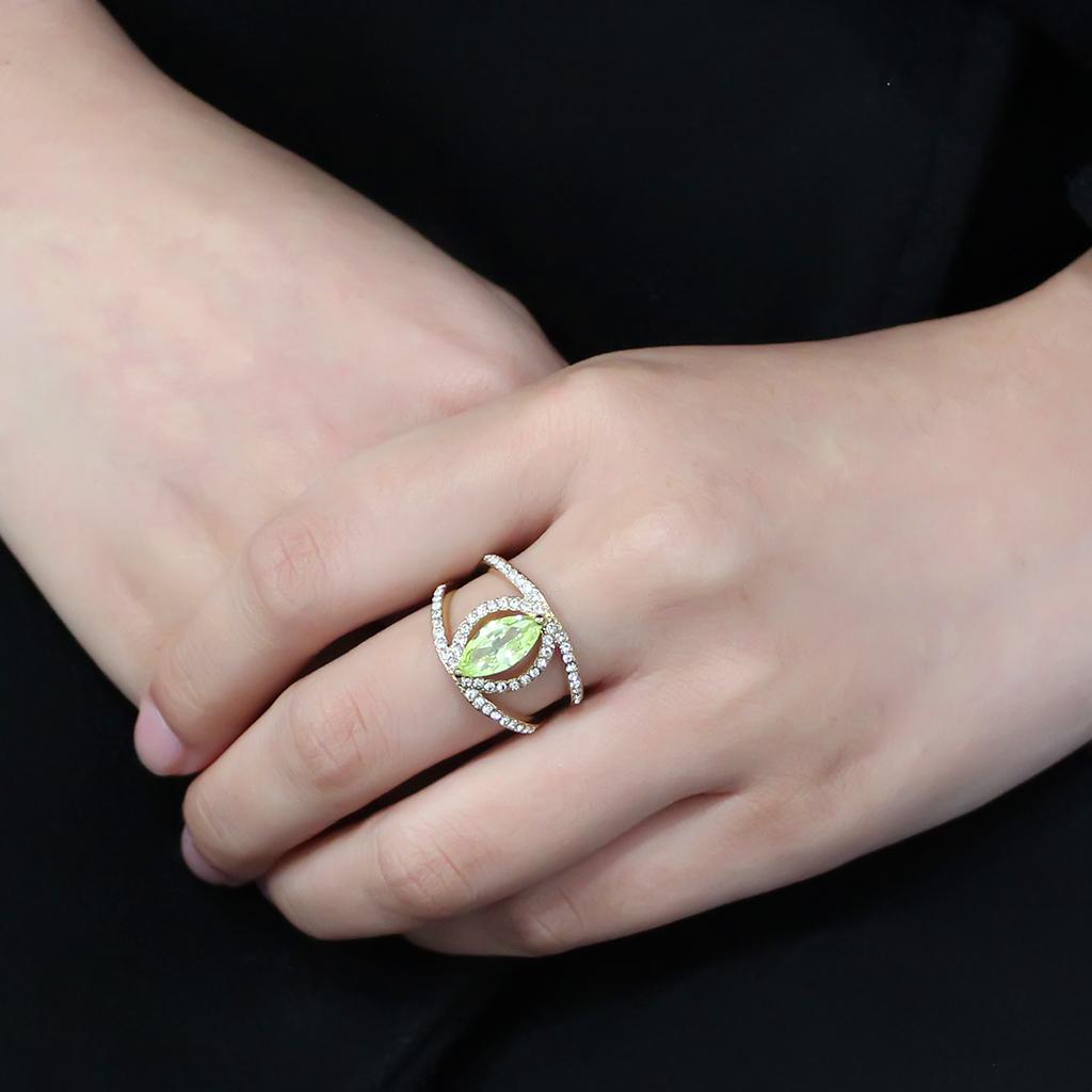 TK3578 - IP Gold(Ion Plating) Stainless Steel Ring with AAA Grade CZ  in Apple Green color-4
